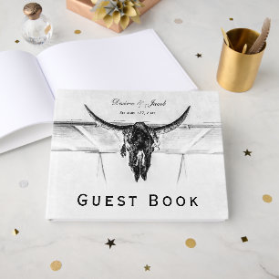 Livro De Visitas Casamento Crânio de Vaca Preto Branco Rústico Ocid