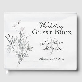 Livro De Visitas Casamento Cristão de Aquarelas Florais de Cinzas E