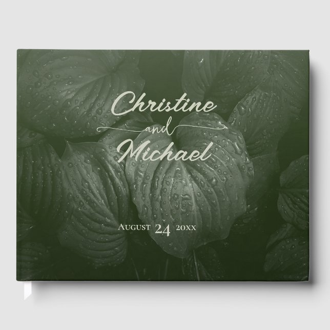 Livro De Visitas Casamento da primavera elegante de folha verde (Frente)