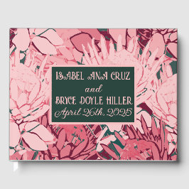 Livro De Visitas Casamento das Flores de Abstrato Verde e Rosa Prof