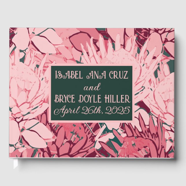 Livro De Visitas Casamento das Flores de Abstrato Verde e Rosa Prof (Frente)