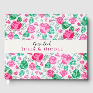 Livro De Visitas Casamento das flores de Rosa verde rosa