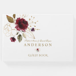 Livro De Visitas Casamento das Flores Douradas Elegantes Burgundy