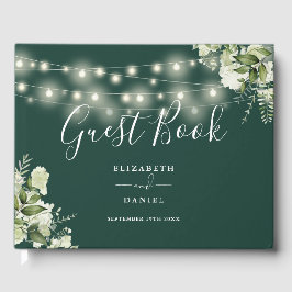 Livro De Visitas Casamento das Luzes das Cordas de Emerald Greenery