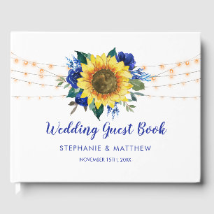 Livro De Visitas Casamento das Luzes de Corda Floral Azul de Girass
