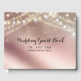 Livro De Visitas Casamento das Luzes Leves Douradas do rosa