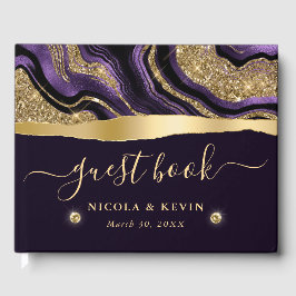 Livro De Visitas Casamento de Ágata com Papel Alumínio Roxo Elegant