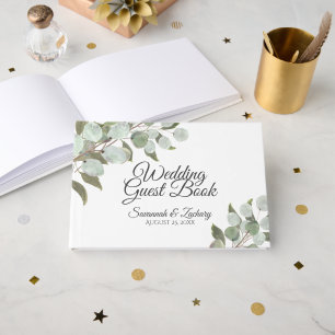 Livro De Visitas Casamento de Água Eucalyptus Elegante Boho Chic