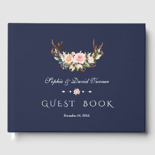 Livro De Visitas Casamento de Antenas Florais de Creme Cor-de-Água