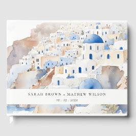 Livro De Visitas Casamento de Aquarela com Grécia Chic Santorini