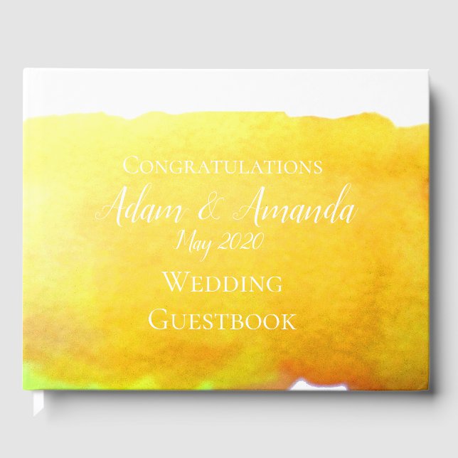 Livro De Visitas Casamento de arte de aquarela amarela moderna (Frente)
