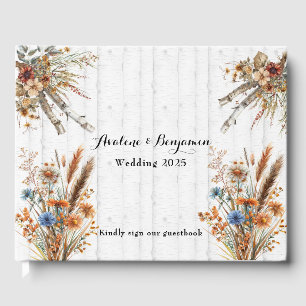 Livro De Visitas Casamento de Árvore Branca de Flores Selvagens do