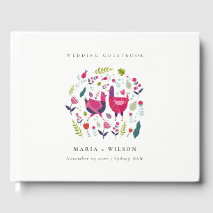 Livro De Visitas Casamento de Aves Com Amor Floral Com Fazenda Bril