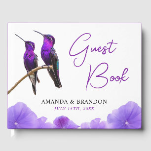 Livro De Visitas Casamento de Aves de Humidade e Petais Roxas Chic