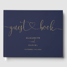 Livro De Visitas Casamento de Azul Marinho e Dourado com Letra de C