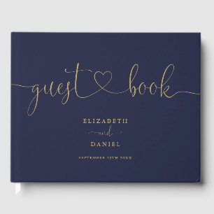 Livro De Visitas Casamento de Azul Marinho e Dourado com Letra de C