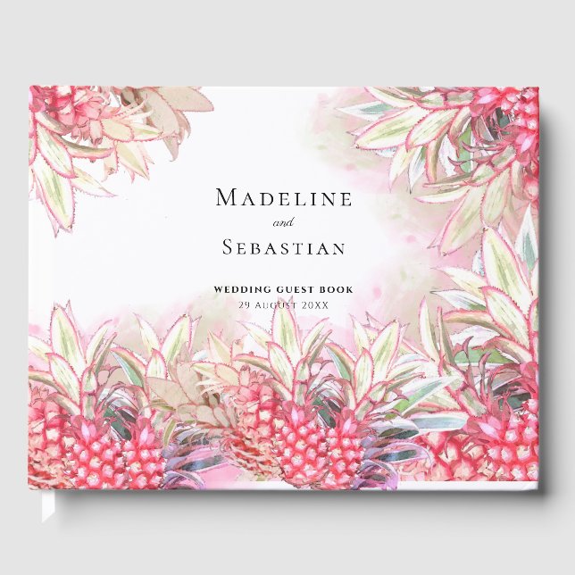 Livro De Visitas Casamento de Blush de Ananás Rosa Exótico (Frente)