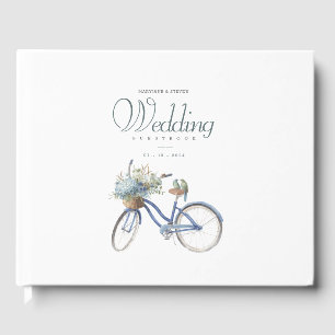 Livro De Visitas Casamento de Boêmia Azul Bicicleta Aquarela