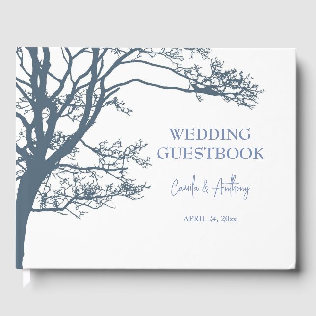 Livro De Visitas Casamento de Boho de Árvore Solteiro Azul (Frente)