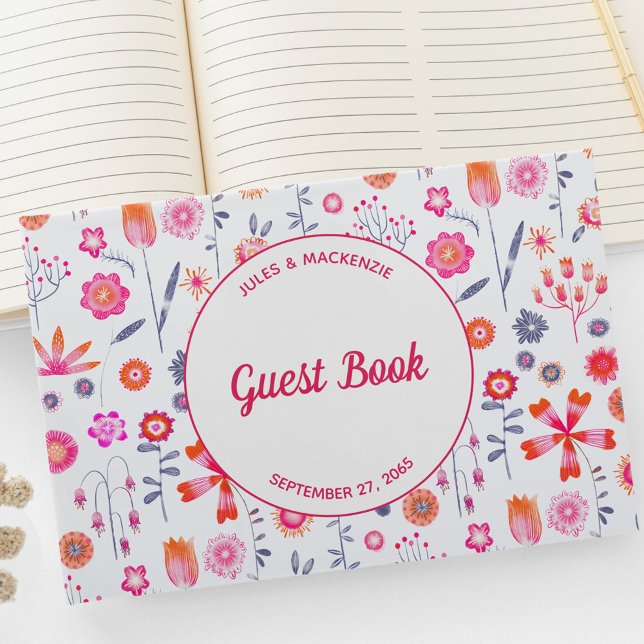 Livro De Visitas Casamento de Boho Floral Rosa Moderno (Pretty modern pink floral wedding guest book)