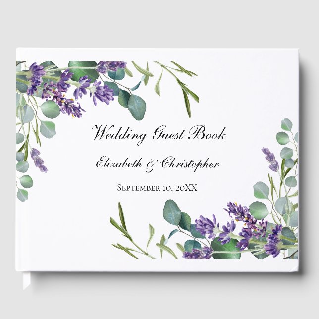 Livro De Visitas Casamento de Boho Lavanda Eucalipto Verde (Frente)