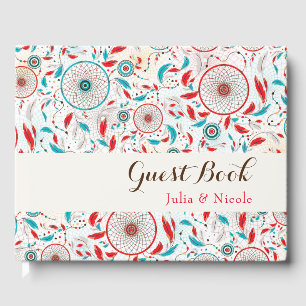 Livro De Visitas Casamento de Boho Tribal com Dreamcatcher de penas