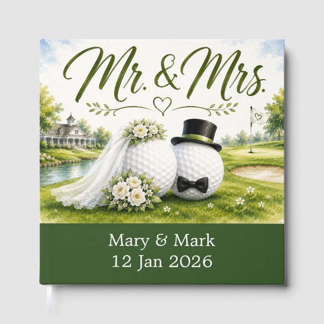 Livro De Visitas Casamento de Bola de Golfe no campo de golfe (Frente)
