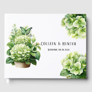 Livro De Visitas Casamento de Borboleta de Hydrangea Verde Chic