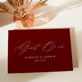 Livro De Visitas Casamento de Borgonha com Script Elegante Moderno