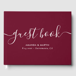 Livro De Visitas Casamento de Borgonha com Script Moderno Elegante