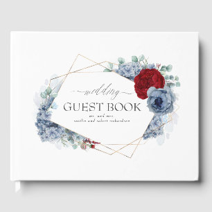Livro De Visitas Casamento de Borgonha Vermelha e Azul