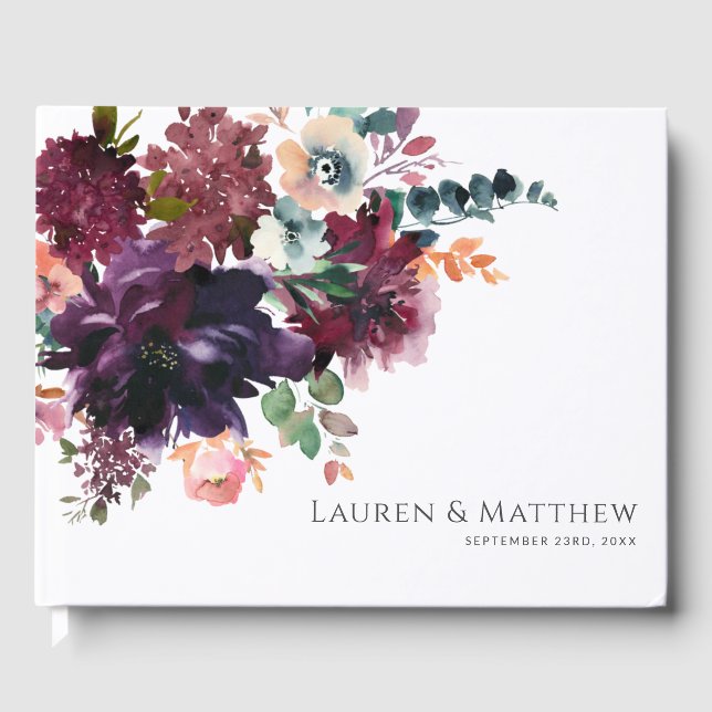Livro De Visitas Casamento de Buquê Floral Profundo Luxurioso (Frente)