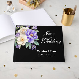 Livro De Visitas Casamento de Buquê Floral Roxo Personalizado