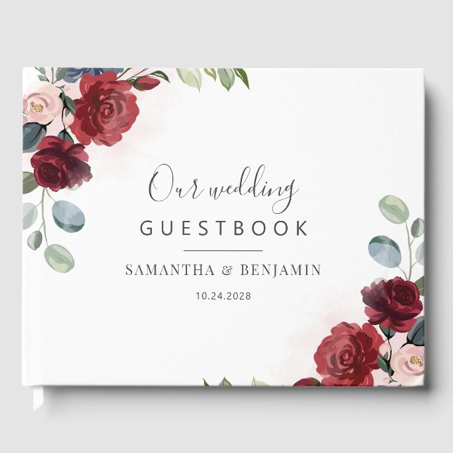 Livro De Visitas Casamento de Burgundy Floral Greenery (Frente)
