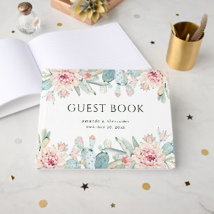Livro De Visitas Casamento de Cacto em Aquarela Floral Desértico
