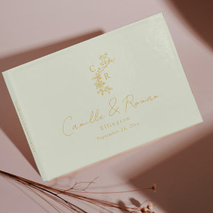 Livro De Visitas Casamento de Caligrafia Dourada/Mint Floral Monogr