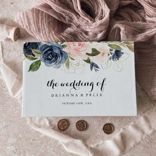 Livro De Visitas Casamento de Caligrafia Floral de Inverno Simples 