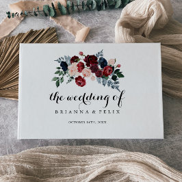 Livro De Visitas Casamento de Caligrafia Floral do Marinho Rosa Bur