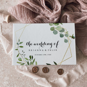 Livro De Visitas Casamento de Caligrafia Verde Tropical Dourada