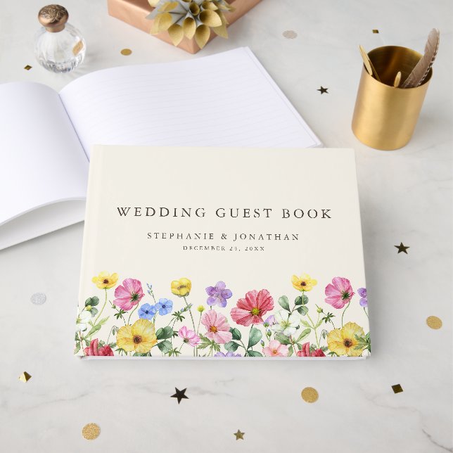 Livro De Visitas Casamento de Campo de Flor Chic Floral Rustic Chic (Frente aberta)