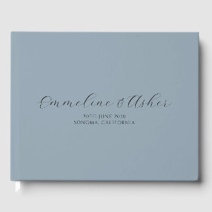 Livro De Visitas Casamento de Cinza Azul Personalizado Serif Script