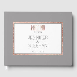Livro De Visitas Casamento de Cinza de Frame Dourado Simples