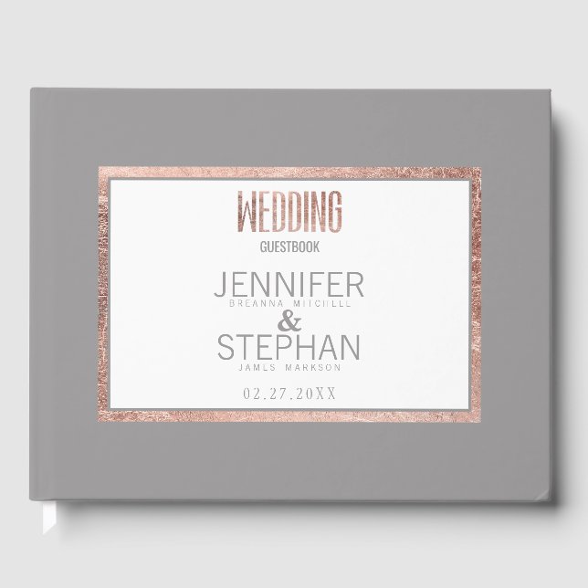 Livro De Visitas Casamento de Cinza de Frame Dourado Simples (Frente)