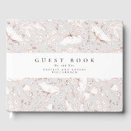 Livro De Visitas Casamento de Cinzas Elegantes de Flores Selvagens
