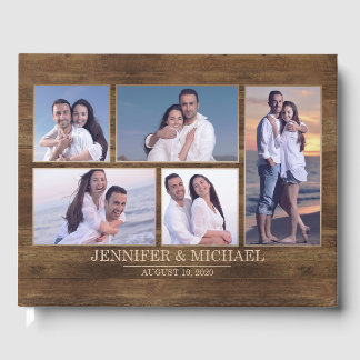 Livro De Visitas Casamento de Colagem de Fotos do Filtro de Madeira