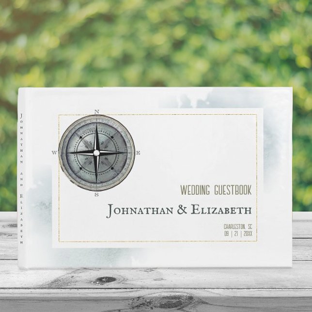 Livro De Visitas Casamento de Compass Náutico Vintage (Vintage Nautical Compass Wedding Guest Book)