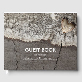 Livro De Visitas Casamento De Coração De Madeira Com Árvore Rústica