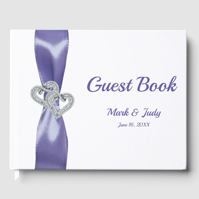 Livro De Visitas Casamento de Corações de Diamante Azul Roxo (Frente)