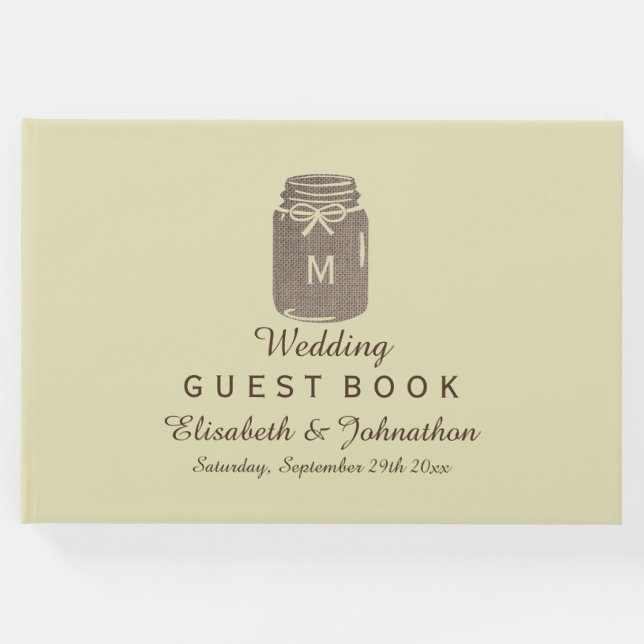 Livro De Visitas Casamento de Country Burlap Mason Jar (Frente)
