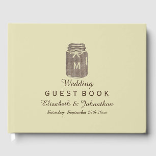 Livro De Visitas Casamento de Country Burlap Mason Jar